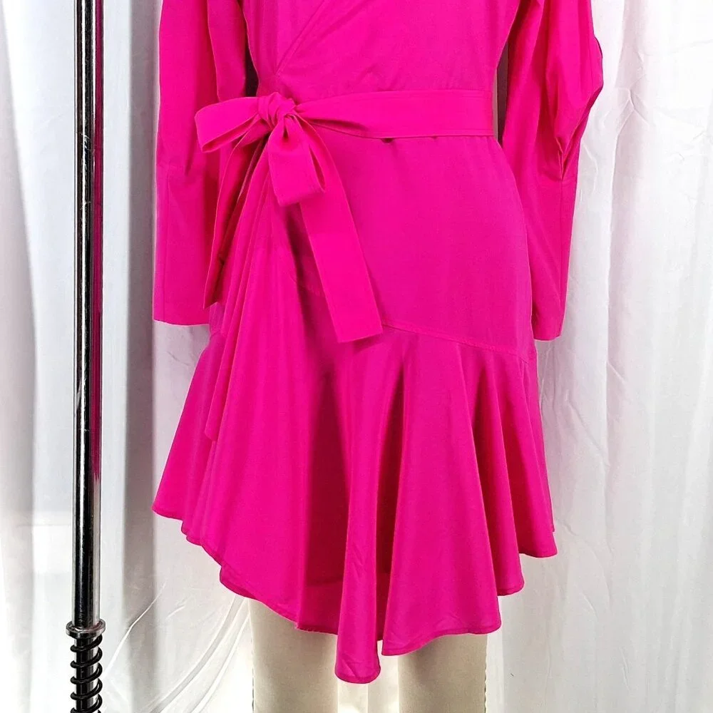 A.L.C. Women's Dress Pink Mini Enzo Silk Wrap Surplice V Neck Designer Size 0 - Picture 5 of 10